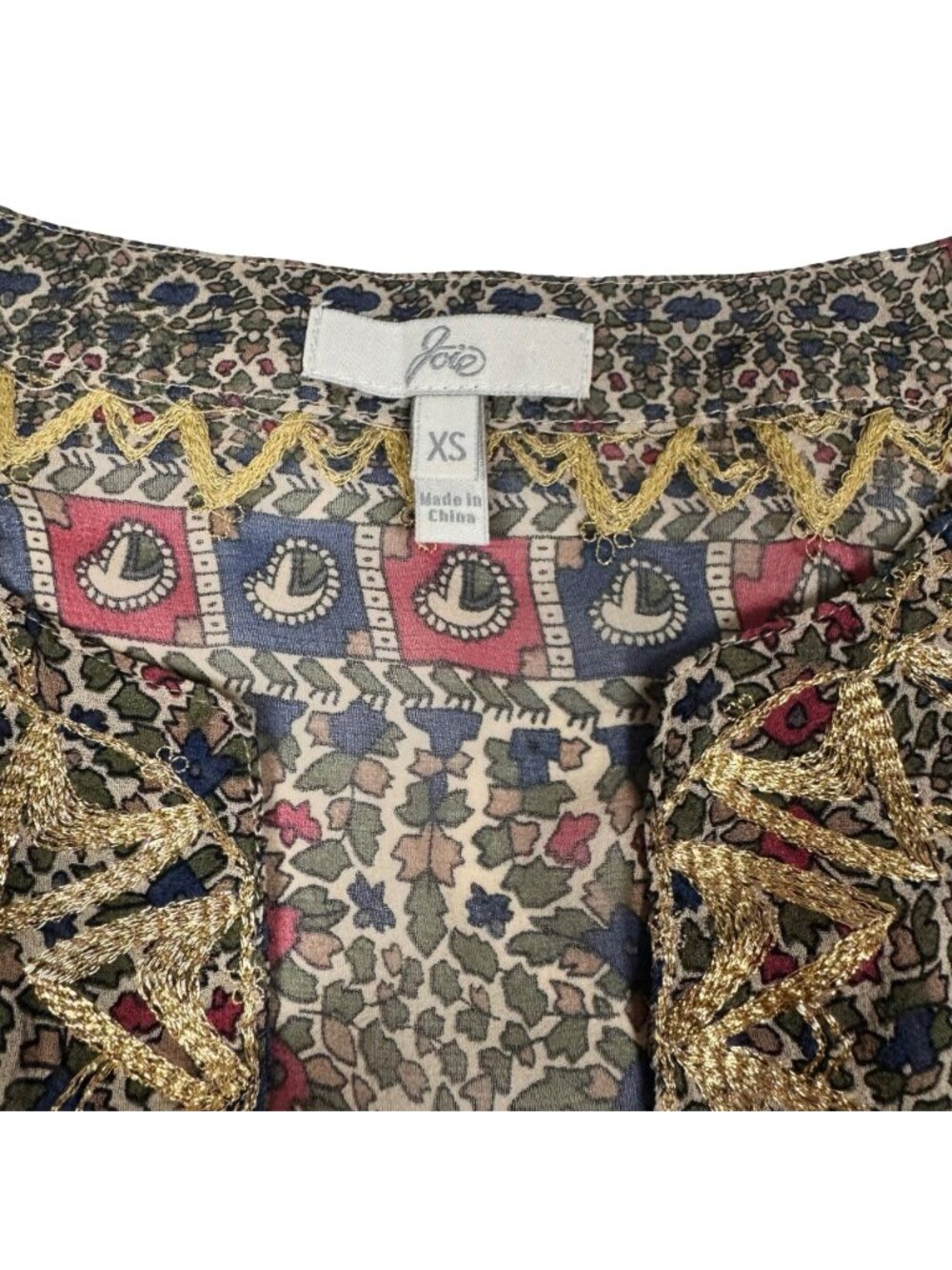 Joie Boho 100% Silk Embroidered Paisley Babydoll Top Sz XS Maximalist - Picture 6 of 14
